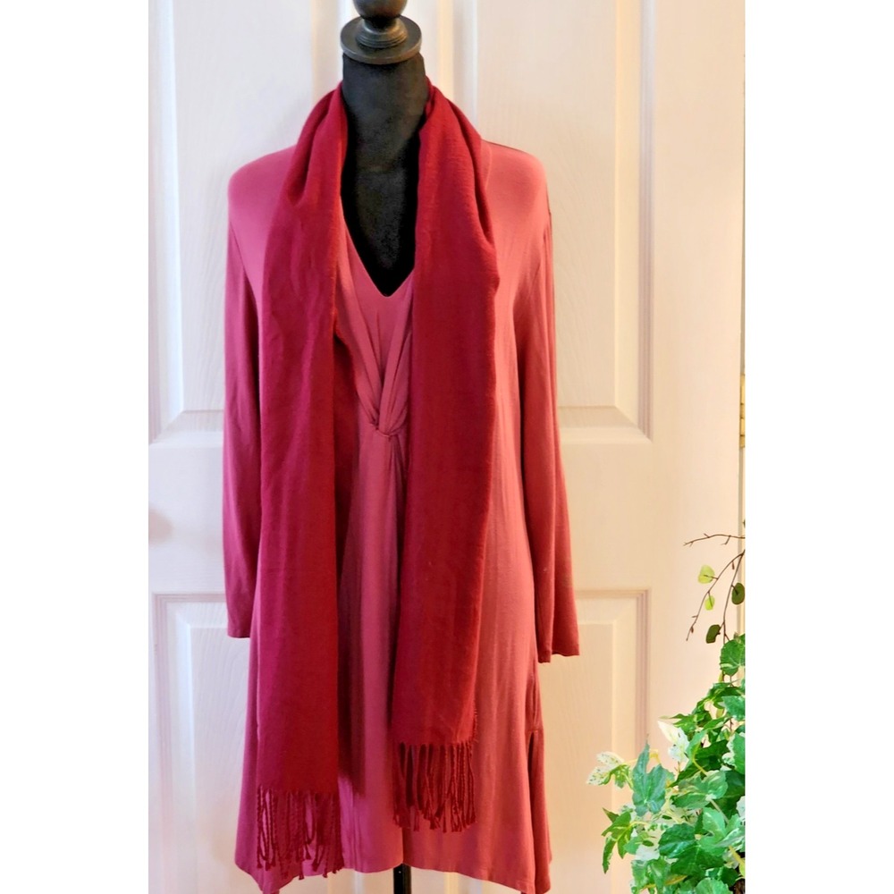 Soft Surroundings Tunic Top or Dress in Sz MD with Burgundy Fringed Scarf/Wrap
